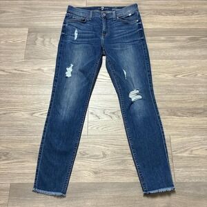 7 for All Mankind Ankle Gwenevere High Rise Distressed Blue Jeans Size 30
